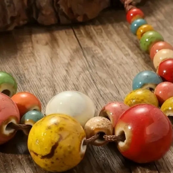 NECKLACE CERAMIC Beads Bohemian  Beaded Adjustable Necklace Tribal Colorful🍬 - Picture 2 of 7
